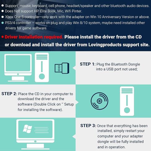 محول Bluetooth 5.0 USB، منتج Lovin USB Bluetooth 5.0 محول Micro EDR لاسلكي يدعم Windows 10،8.1/8،7،Vista،XP،32/64Bit لسطح المكتب، الكمبيوتر المحمول، سماعة الرأس، سماعة الرأس، لوحة المفاتيح، الماوس in Saudi Arabia