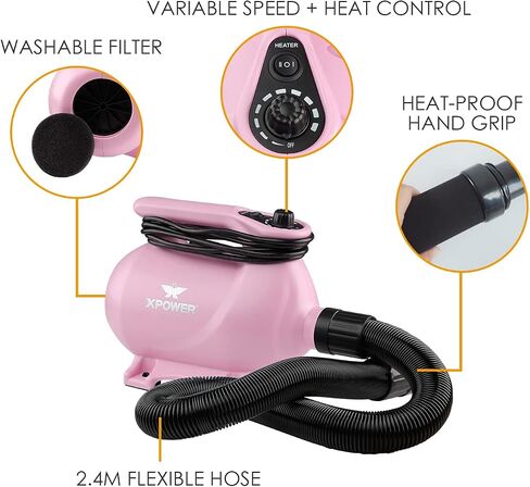 XPOWER B-123 Pet Dryer - Adjustable Speed and Temperature Control Dog Blow Dryer, Pet Hair Dryer with 3 Nozzle (Mint Green) in Kuwait