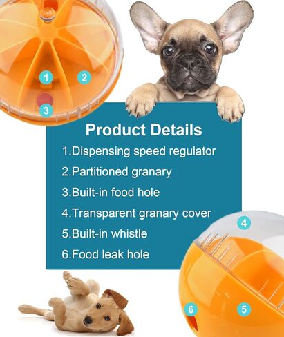 Dog Treat Ball, Adjustable Dispensing Interactive Toys, Squeaky Puppy Puzzle Toy for Boredom Slow Feeder (Blue) in Saudi Arabia