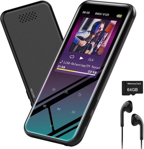 مشغل MP3 سعة 72 جيجابايت مع بلوتوث 5.2، ومشغل موسيقى مع مكبر صوت مدمج بشاشة 2.4 بوصة، وراديو FM، ومسجل صوت، وصوت HiFi، ووظيفة الكتاب الإلكتروني، وسماعات الأذن متضمنة in Kuwait
