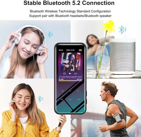 مشغل MP3 سعة 72 جيجابايت مع بلوتوث 5.2، ومشغل موسيقى مع مكبر صوت مدمج بشاشة 2.4 بوصة، وراديو FM، ومسجل صوت، وصوت HiFi، ووظيفة الكتاب الإلكتروني، وسماعات الأذن متضمنة in Kuwait