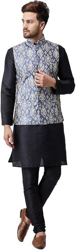 Sojanya (Since 1958, Men's Silk Kurta Pyjama & Printed Nehru Jacket Set in Saudi Arabia