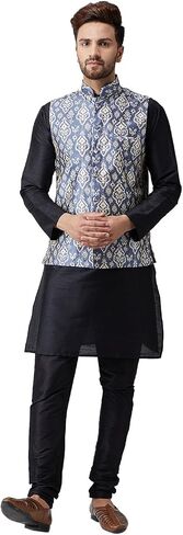 Sojanya (Since 1958, Men's Silk Kurta Pyjama & Printed Nehru Jacket Set in Saudi Arabia