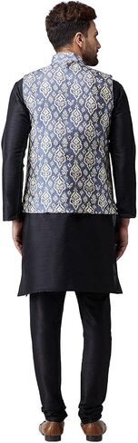 Sojanya (Since 1958, Men's Silk Kurta Pyjama & Printed Nehru Jacket Set in Saudi Arabia