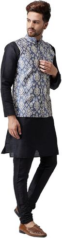 Sojanya (Since 1958, Men's Silk Kurta Pyjama & Printed Nehru Jacket Set in Saudi Arabia