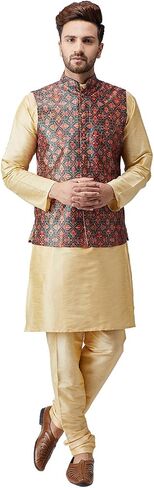 Sojanya (Since 1958, Men's Silk Kurta Pyjama & Printed Nehru Jacket Set in Saudi Arabia