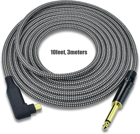 Guitar to USB C Cable Adapter, 10feet 6.35mm Quarter Inch 1/4 to USBC Type-C Guitar Bass Cord for Mac pad Android Phone Recording, Nylon Braid Heavy Duty, OFC Shield Noise Free in Saudi Arabia