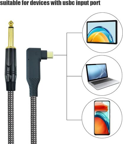 Guitar to USB C Cable Adapter, 10feet 6.35mm Quarter Inch 1/4 to USBC Type-C Guitar Bass Cord for Mac pad Android Phone Recording, Nylon Braid Heavy Duty, OFC Shield Noise Free in Saudi Arabia