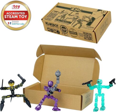Zing Klikbot Galaxy Pack, Set of 3 Poseable Action Figures with Weapons, Includes 1 Hero (Ice), 1 Villain (Maze) and 1 Guardian (Scorpion), Stop Motion Animation Figure, Great for Kids Ages 6 and Up in Saudi Arabia