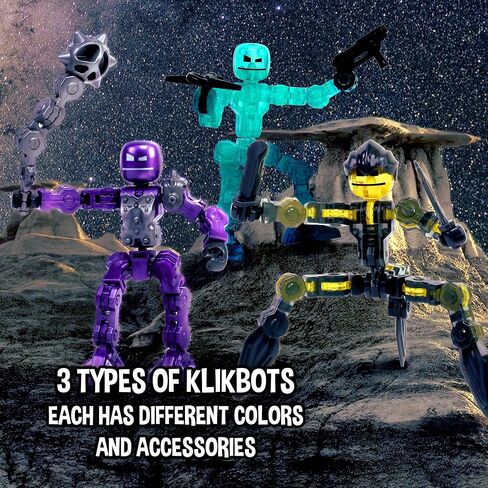 Zing Klikbot Galaxy Pack, Set of 3 Poseable Action Figures with Weapons, Includes 1 Hero (Ice), 1 Villain (Maze) and 1 Guardian (Scorpion), Stop Motion Animation Figure, Great for Kids Ages 6 and Up in Saudi Arabia