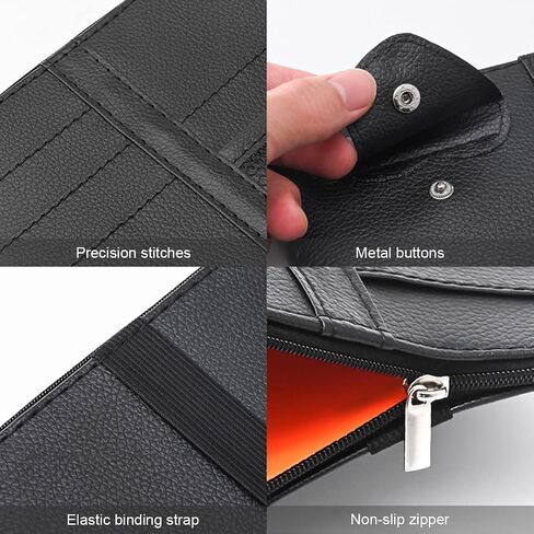 Car Sun Visor Organizer, Leather Storage Pocket Sun Visor Pouch with Zipper for Cards License Registration Pen Glasses Document, Fits Most Car SUV, Auto Interior Accessories for Men Women (Beige) in Saudi Arabia