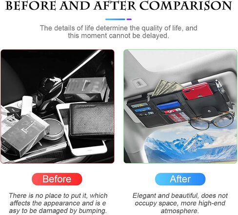 Car Sun Visor Organizer, Leather Storage Pocket Sun Visor Pouch with Zipper for Cards License Registration Pen Glasses Document, Fits Most Car SUV, Auto Interior Accessories for Men Women (Beige) in Saudi Arabia
