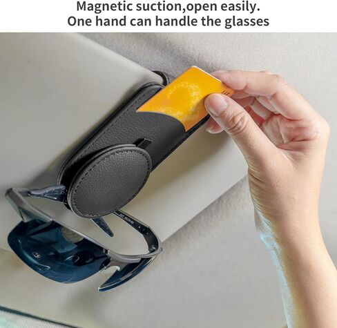 Sunglasses Holder for Car Sun Visor, Leather Ticket Card Clip，Magnetic Eyeglasses Hanger Mount (1pc Beige) in Saudi Arabia