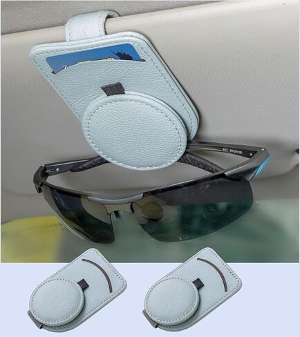 Sunglasses Holder for Car Sun Visor, Leather Ticket Card Clip，Magnetic Eyeglasses Hanger Mount (1pc Beige) in Saudi Arabia