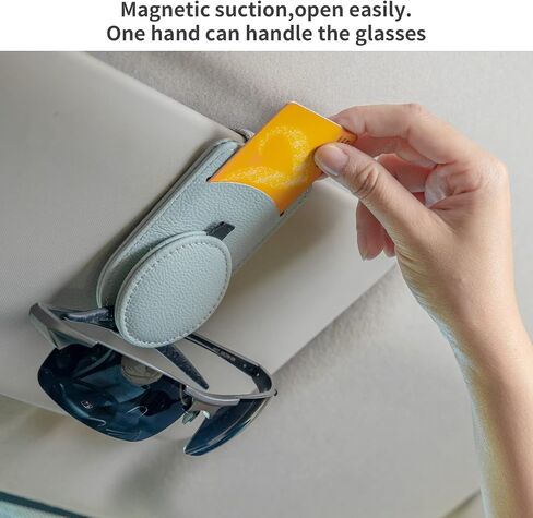 Sunglasses Holder for Car Sun Visor, Leather Ticket Card Clip，Magnetic Eyeglasses Hanger Mount (1pc Beige) in Saudi Arabia
