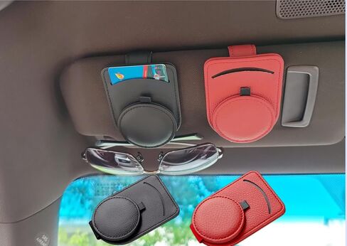Sunglasses Holder for Car Sun Visor, Leather Ticket Card Clip，Magnetic Eyeglasses Hanger Mount (1pc Beige) in Saudi Arabia