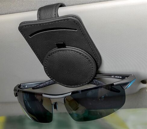 Sunglasses Holder for Car Sun Visor, Leather Ticket Card Clip，Magnetic Eyeglasses Hanger Mount (1pc Beige) in Saudi Arabia