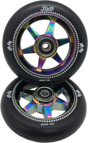 Liberty Pro Scooters - 110mm Sixstar Pro Freestyle Scooter Wheels (Pair) (Neo Chrome - Oil Slick) in Saudi Arabia