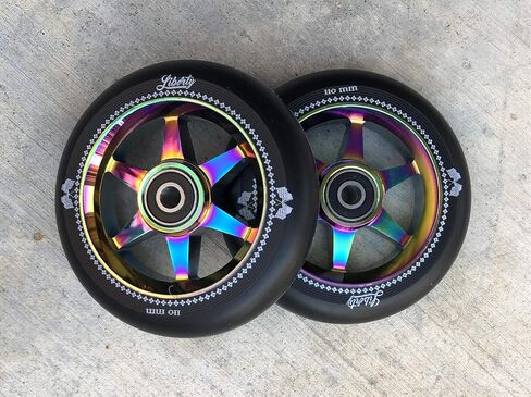 Liberty Pro Scooters - 110mm Sixstar Pro Freestyle Scooter Wheels (Pair) (Neo Chrome - Oil Slick) in Saudi Arabia
