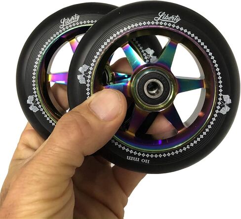 Liberty Pro Scooters - 110mm Sixstar Pro Freestyle Scooter Wheels (Pair) (Neo Chrome - Oil Slick) in Saudi Arabia