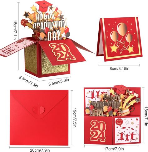 بطاقة التخرج المنبثقة من POPGIFTU، 2024 تخرج سعيد، بطاقة تهنئة تهنئة زرقاء ثلاثية الأبعاد مع مظروف للمدرسة الثانوية والكلية تهنئة بطاقة هدية شخصية له صديقها ابنها (أزرق) in Kuwait