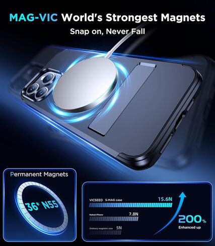 حافظة VICSEED لهاتف iPhone 15 Pro مع Magsafe وحامل، تصميم واقٍ لحافظة هاتف iPhone 15 pro in Kuwait
