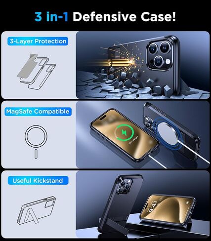 حافظة VICSEED لهاتف iPhone 15 Pro مع Magsafe وحامل، تصميم واقٍ لحافظة هاتف iPhone 15 pro in Kuwait