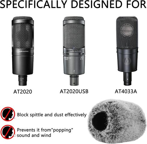 Geekria for Creators Furry Windscreen Compatible with Audio-Technica AT2020, AT2020USB, AT2035, AT4040 Mic DeadCat Wind Cover Muff, Windbuster, Windjammer, Fluff Cover Windshield (Grey / 2 Pack) in Saudi Arabia