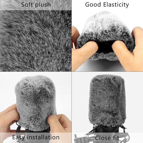 Geekria for Creators Furry Windscreen Compatible with Audio-Technica AT2020, AT2020USB, AT2035, AT4040 Mic DeadCat Wind Cover Muff, Windbuster, Windjammer, Fluff Cover Windshield (Grey / 2 Pack) in Saudi Arabia