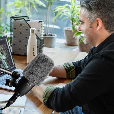 Geekria for Creators Furry Windscreen Compatible with Audio-Technica AT2020, AT2020USB, AT2035, AT4040 Mic DeadCat Wind Cover Muff, Windbuster, Windjammer, Fluff Cover Windshield (Grey / 2 Pack) in Saudi Arabia