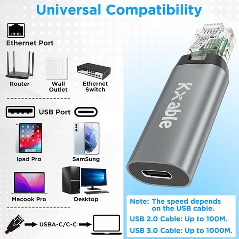 محول USB C إلى إيثرنت، محول ذكر من النوع C إلى RJ45 ذكر، محول USB C إلى شبكة محمول بسرعة 1 جيجابت في الثانية، يدعم كابل USB C إلى C وUSB A إلى C، متوافق مع MacBook Pro وiPad Pro وDell XPS in Saudi Arabia