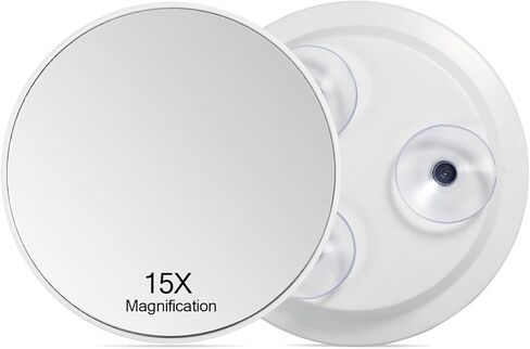 مرآة مكبرة 6 بوصات 15 مرة مع 3 أكواب شفط، مرآة مكياج للحمام (أبيض، مستديرة) in Kuwait