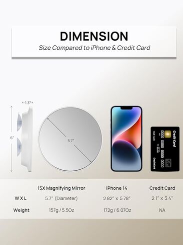 مرآة مكبرة 6 بوصات 15 مرة مع 3 أكواب شفط، مرآة مكياج للحمام (أبيض، مستديرة) in Kuwait