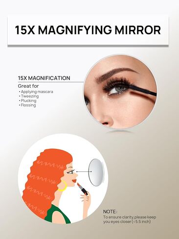 مرآة مكبرة 6 بوصات 15 مرة مع 3 أكواب شفط، مرآة مكياج للحمام (أبيض، مستديرة) in Kuwait
