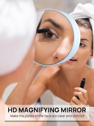 مرآة مكبرة 6 بوصات 15 مرة مع 3 أكواب شفط، مرآة مكياج للحمام (أبيض، مستديرة) in Kuwait