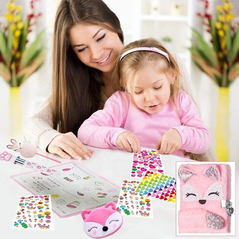 Gifts for 7 8 9 10 11 12 Year Old Girls，Diary with Lock for Girls - Journal Kit for Girls with Bookmarks Sticky Notes Pom Pom Pen Notebook - Diary for Girls ages 8-12 (Fox Diary,Pink) in Saudi Arabia