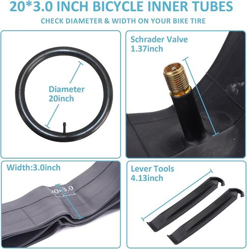 2 Pcs 20x3.0/3.5 Fat Bike Tube with AV 32mm Valve, 2 Tire Levers, Premium Butyl Rubber Tubes,20x3.0 Cycling Tire Tube Suits for 20x3.0 20x3.20 20x3.30 20x3.50 Fat Bike/Electric Bikes in Saudi Arabia