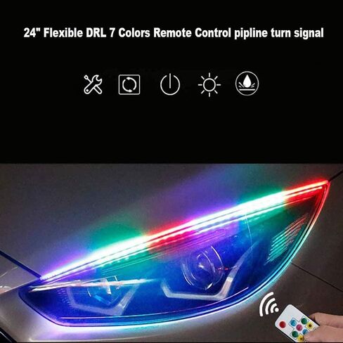 مرنة للماء DRL ضوء النيون لمبة ليد قطاع مزدوج اللون متسلسل بدوره إشارة أنبوب ضوء سطح المصباح 24 بوصة 2 قطعة (RGB) in Saudi Arabia
