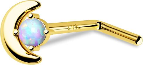 Jewseen 14K Real Gold Nose Rings Studs 20G Nose Piercings L Shaped Nose Rings CZ Nose Studs Moon Nose Piercing Jewelry Opal Nostril Studs for Women Men in Saudi Arabia