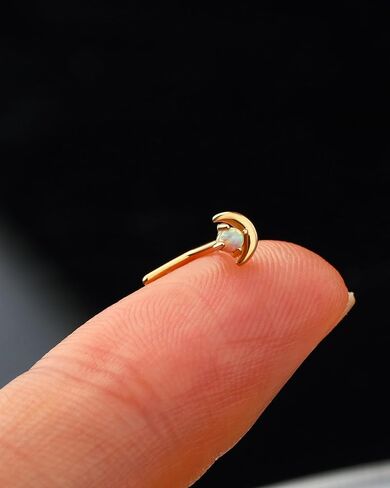 Jewseen 14K Real Gold Nose Rings Studs 20G Nose Piercings L Shaped Nose Rings CZ Nose Studs Moon Nose Piercing Jewelry Opal Nostril Studs for Women Men in Saudi Arabia