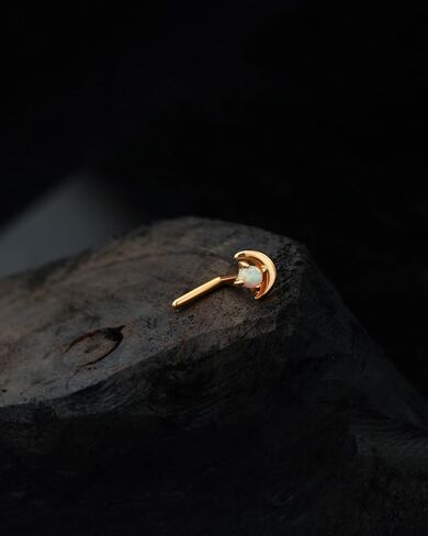 Jewseen 14K Real Gold Nose Rings Studs 20G Nose Piercings L Shaped Nose Rings CZ Nose Studs Moon Nose Piercing Jewelry Opal Nostril Studs for Women Men in Saudi Arabia