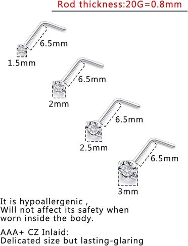 18G 20G 22G Titanium Nose Rings Studs for Women Men G23 Nose Nostril Piercing Jewelry Top Diamond CZ 1.5mm 2mm 2.5mm 3mm 4 Pair in Kuwait