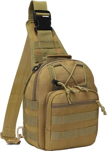 حقيبة حبال تكتيكية، حقيبة كتف عسكرية متينة للاستخدام الخارجي، حقيبة كتف EDC Crossbody Daypack للسفر والرحلات (بني) in Saudi Arabia