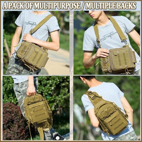 حقيبة حبال تكتيكية، حقيبة كتف عسكرية متينة للاستخدام الخارجي، حقيبة كتف EDC Crossbody Daypack للسفر والرحلات (بني) in Saudi Arabia