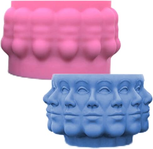 قالب سيليكون لوعاء الزهور متعدد الوجوه، قوالب راتنجات الإيبوكسي المتداخلة على شكل وجه، حامل قلم أسمنتي لوعاء النباتات العصارية، مزهرية رأس ووجه لتزيين المنزل in Kuwait