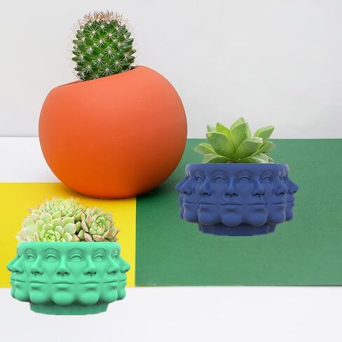 قالب سيليكون لوعاء الزهور متعدد الوجوه، قوالب راتنجات الإيبوكسي المتداخلة على شكل وجه، حامل قلم أسمنتي لوعاء النباتات العصارية، مزهرية رأس ووجه لتزيين المنزل in Kuwait