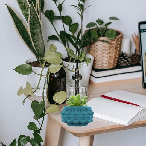 قالب سيليكون لوعاء الزهور متعدد الوجوه، قوالب راتنجات الإيبوكسي المتداخلة على شكل وجه، حامل قلم أسمنتي لوعاء النباتات العصارية، مزهرية رأس ووجه لتزيين المنزل in Kuwait