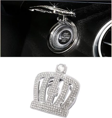 Car Engines Start Stop Button Cover, Diamond Rhinestone Push Start Button Protective Decal, Anti-Scratch Ignition Start and Stop Engine Decorative Sticker, Car Accessories (White Crown) in Saudi Arabia