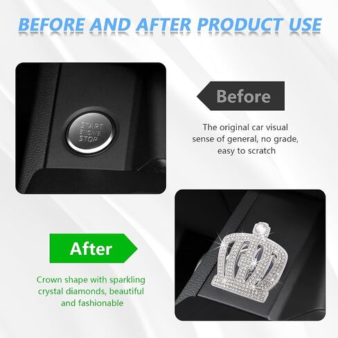 Car Engines Start Stop Button Cover, Diamond Rhinestone Push Start Button Protective Decal, Anti-Scratch Ignition Start and Stop Engine Decorative Sticker, Car Accessories (White Crown) in Saudi Arabia