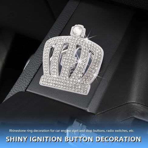 Car Engines Start Stop Button Cover, Diamond Rhinestone Push Start Button Protective Decal, Anti-Scratch Ignition Start and Stop Engine Decorative Sticker, Car Accessories (White Crown) in Saudi Arabia